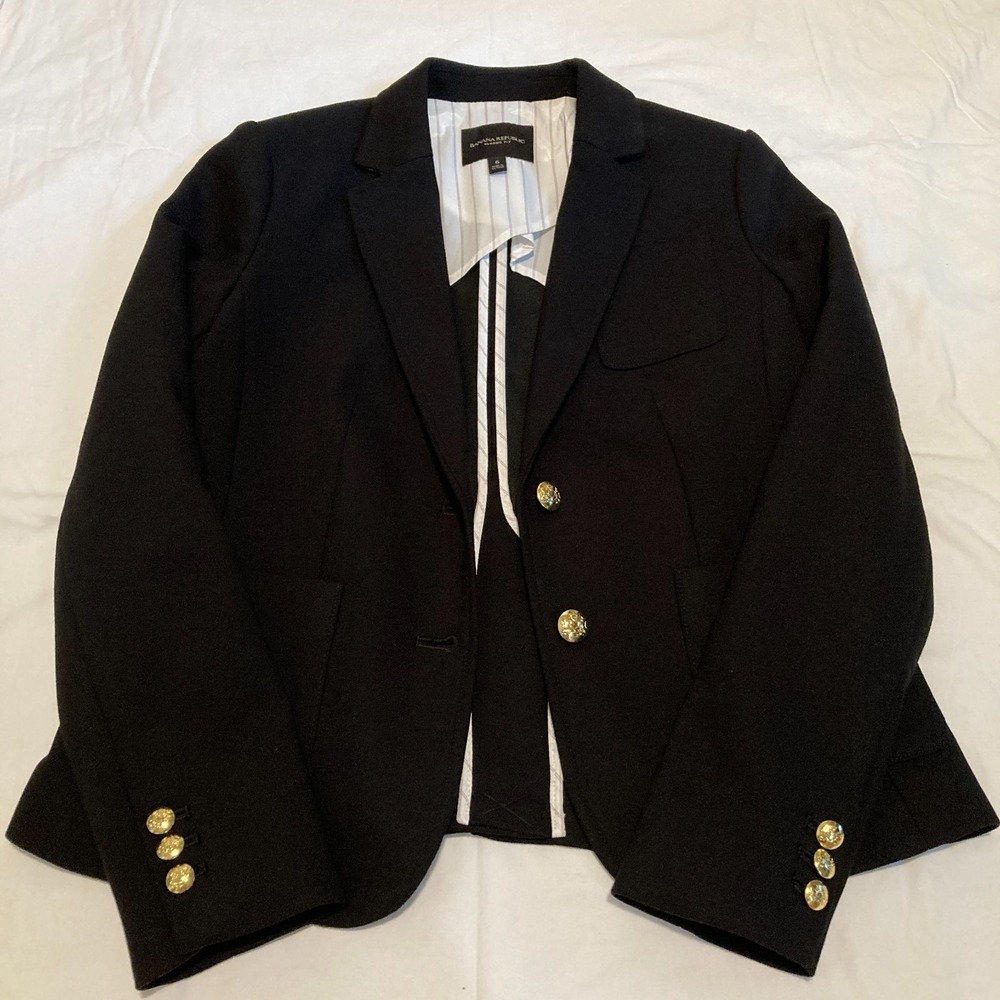 Banana Republic Classic Fit Black Hacking Jacket Blazer, Size 6